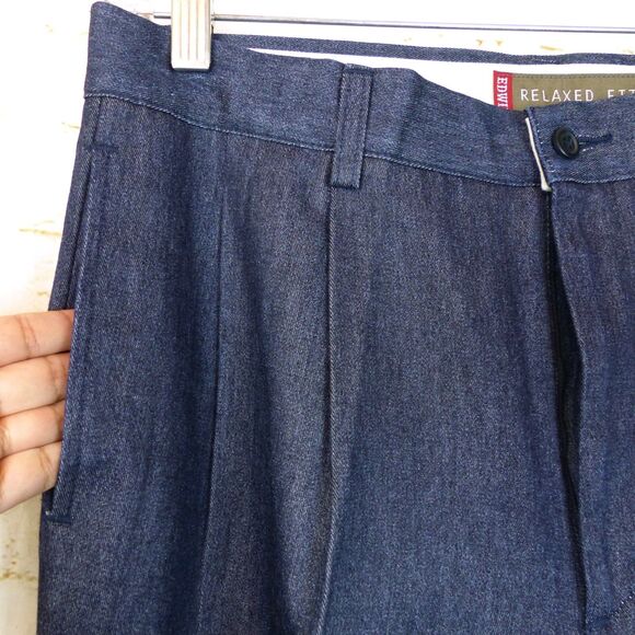 Edwin Jeans Men 33 (30X31) Blue Wide Leg Relaxed Pleated Chino Trouser Y2K Japan - Picture 4 of 13